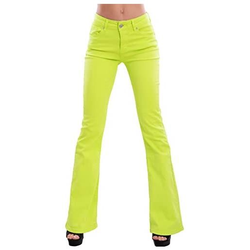 Toocool - jeans donna push up pantaloni zampa elefante campana slim sexy f36-m6129 [m, verde lime]