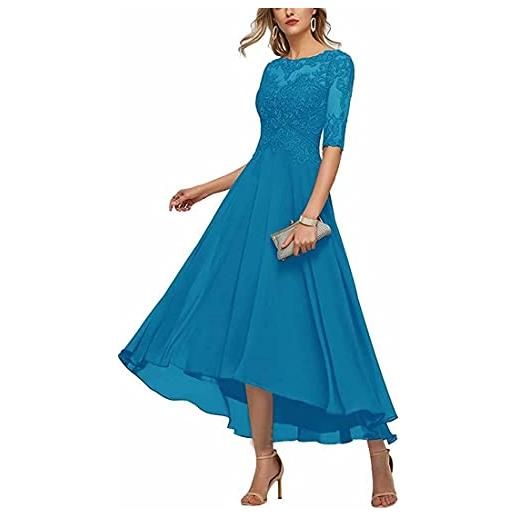 KURFACE applique in pizzo madre della sposa abito da sposo per le donne a-line mezze maniche prom abiti da sera, blu reale, 52