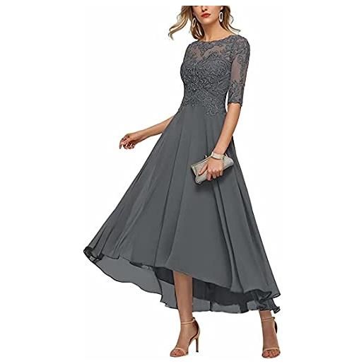 KURFACE applique in pizzo madre della sposa abito da sposo per le donne a-line mezze maniche prom abiti da sera, blu navy, 50