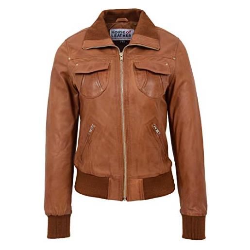 House Of Leather giacca bomber da donna in vera pelle slim fit blouson motto marrone chiaro 50