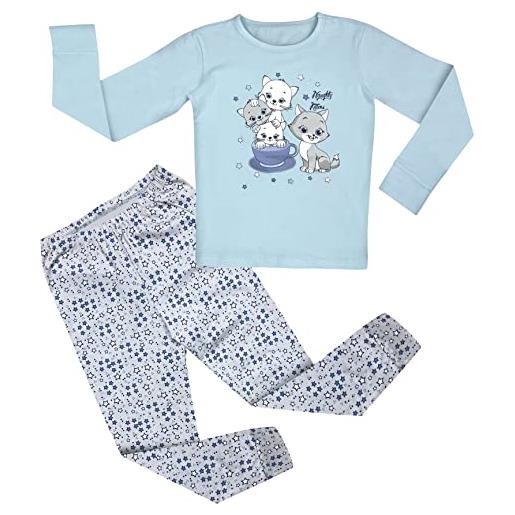 LOREZA ® pigiama per bambini in cotone a due pezzi (116-122 (6-7 anni), modello 1 turchese)