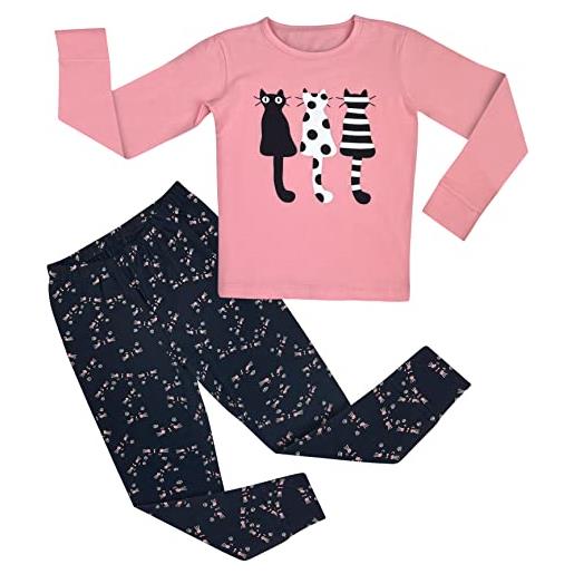 LOREZA ® pigiama per bambini in cotone a due pezzi (116-122 (6-7 anni), modello 2 natura)