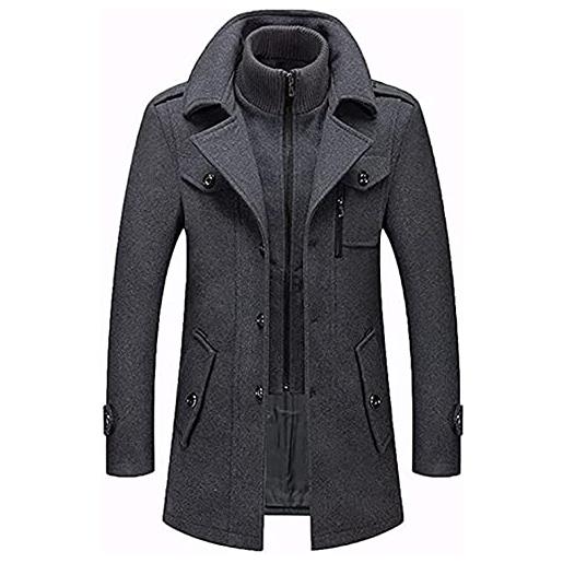 Glenmi cappotto invernale da uomo cappotto in lana slim fit elegante trench spesso imbottito peacoat casual imbottito (color: gray, size: xxl)