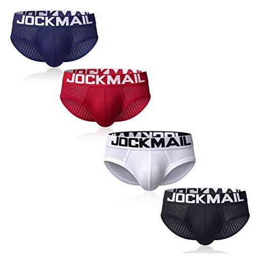 JOCKMAIL 4 pz/pacchetto mens underwear slip mesh vita bassa confortevole morbido slip mutande, rosso+nero+blu navy+bianco, xl