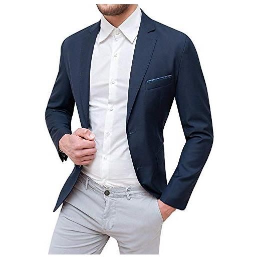 Evoga giacca uomo sartoriale elegante con pochette da taschino (s, blu quadri principe di galles)