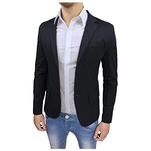 Evoga giacca uomo sartoriale elegante blazer con pochette da taschino (m, blu in cotone)