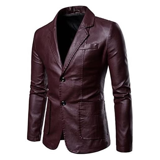 ORANDESIGNE blazer da uomo giacca da abito formale monopetto slim fit elegante giacche in pelle a due bottoni giacca casual affari festa b rosso m