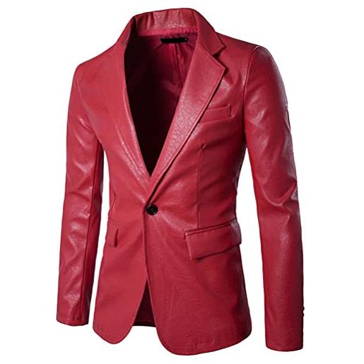 ORANDESIGNE blazer casual da uomo slim fit formal suit giacca due button monopetto tinta unita giacca in pelle blazer pu autunno inverno a vino rosso m