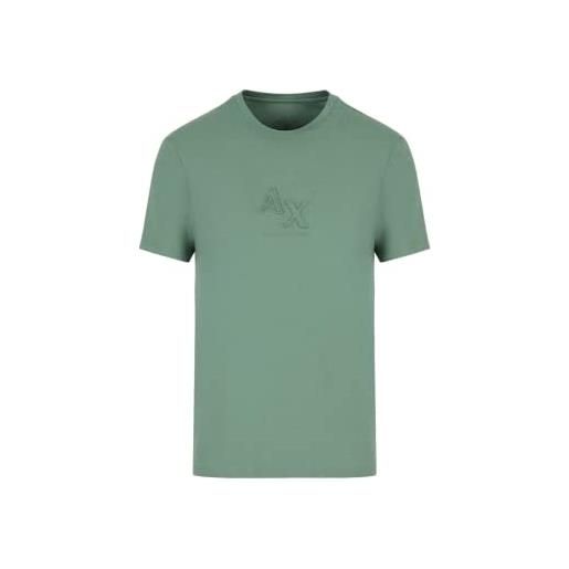 ARMANI EXCHANGE 100% cotone goffrato logo, t-shirt uomo, verde duck, xs