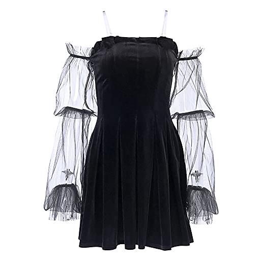 atokiss abito senza maniche in pizzo gotico nero drappeggiato in pizzo aderente da donna abito da festa vintage goth, j-nero. , s