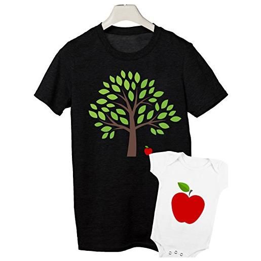 T-shirteria coppia tshirt e body neonato festa del papà albero mela natura padre bimbo piccolo idea regalo