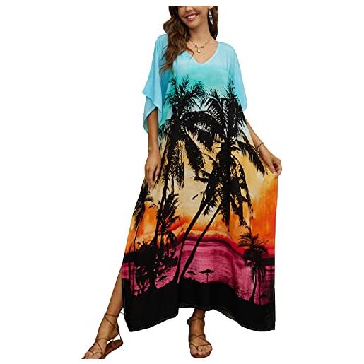 Youkd wemon's summer long kaftano boemia maxi kimono abito costume da bagno spiaggia coprire accappato, j beach alba, taglia unica
