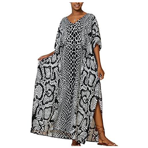 Youkd wemon's summer long kaftano boemia maxi kimono abito costume da bagno spiaggia coprire accappato, h leopardo blu, etichettalia unica