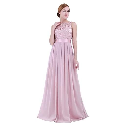 CHICTRY abito da sera maxi donna sottile di pizzo senza manica vestito da cerimonia elegante in chiffon vestito da cocktail lungo festa damigella vestito da sposa matrimonio dusty rose 38