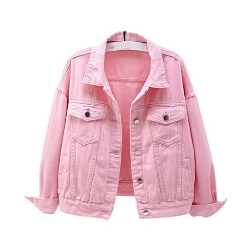 XinCDD donna corta giacca di jeans colorata cappotto primaverile jacket cappotto monopetto con tasche (3xl, rosa)