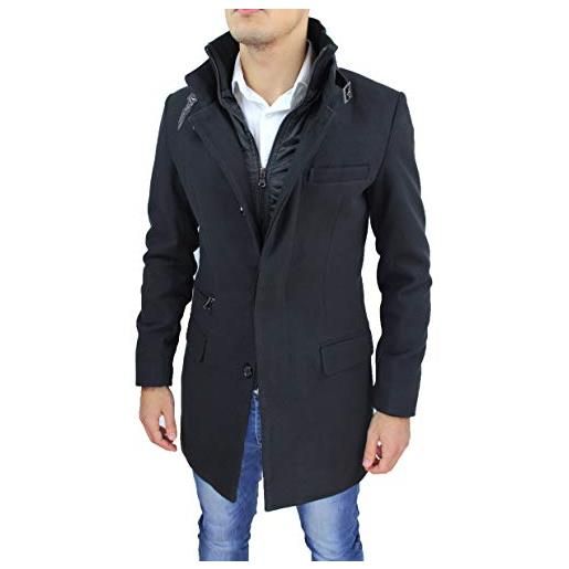 Mat Sartoriale cappotto uomo nero sartoriale casual elegante slim fit giaccone soprabito invernale con gilet interno (l, nero)