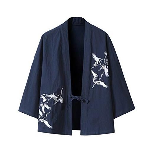 GUOCU haori uomo giacca moda cloak abiti giapponesi kimono ricamo capispalla cardigan casual hippie marina. Militare l