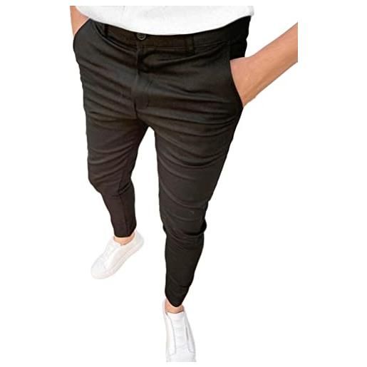 ORANDESIGNE pantaloni chino da uomo modello slim fit pantaloni chino scozzesi casual elasticizzati pantaloni da lavoro in tinta unita pantaloni da completo b grigio chiaro xs
