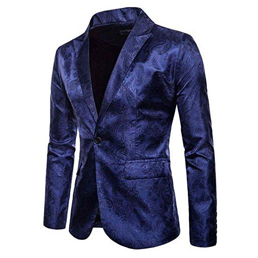 FSFA - giacca da uomo in stile tribunale, sottile, con bottone, con un costume sottile, elegante, con tasche, marino, xxl