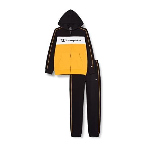 Champion sweatsuits - piping block hooded tuta, bambini e ragazzi, nero/giallo senape, 5-6 anni