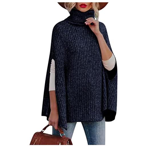 ORANDESIGNE maglione dolcevita donna invernale collo alto ampio maglieria curvy felpa maglia elegante magliette lupetto casual moda knit pullover maglioncino blu navy xl