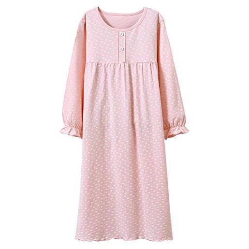 Allmeingeld - camicia da notte in cotone con stampa a cuore, per bambine dai 3 ai 12 anni cuore rosa a maniche lunghe. 7-8 anni