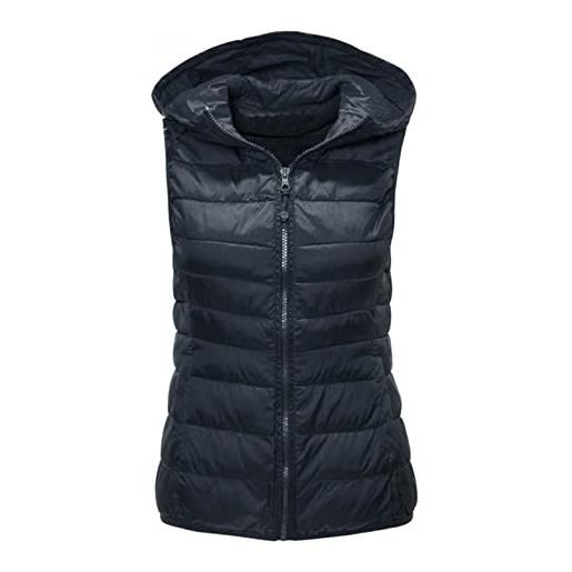 Modaworld gilet in piumino donna gilet trapuntato autunno invernali smanicato piumino canottiera mode leggermente imbottito giacca con cappuccio gilet con tasche casual con cerniera outerwear