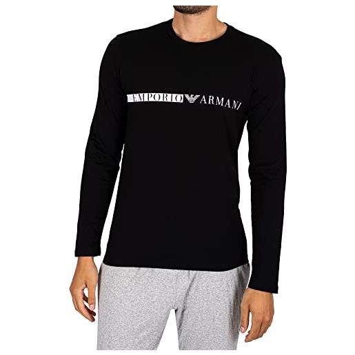 Emporio Armani maglietta a maniche lunghe con logo laterale t-shirt, nero, s uomo