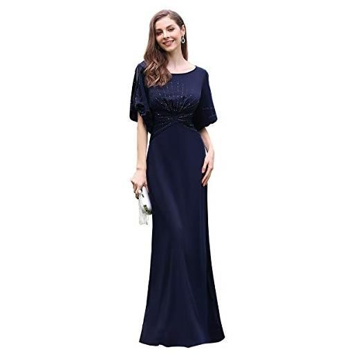 Ever-Pretty abiti da sera donna elegante stile impero maniche corte con strass formale blu navy 50