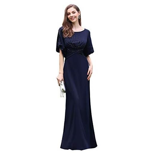 Ever-Pretty vestiti da sera donna elegante stile impero maniche corte con strass formale blu navy 46