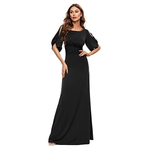 Ever-Pretty vestiti da sera donna elegante stile impero maniche corte con strass formale nero 52