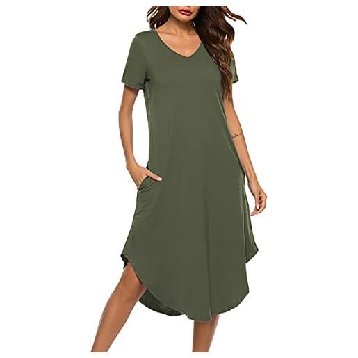 RUGAN camicia da notte cotone per donna materiale morbido e confortevole vestito manica corta da notte girocollo (verde, m)