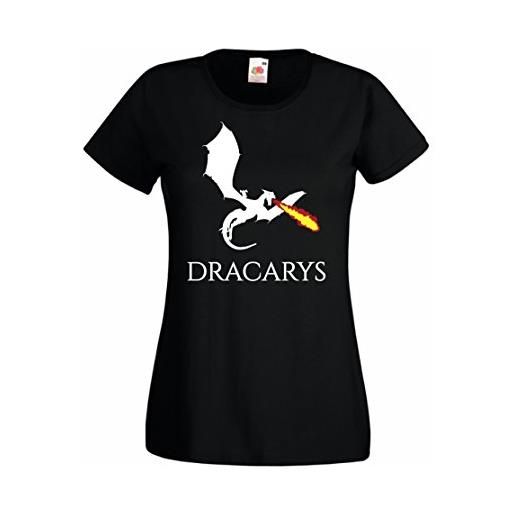 CHEIDEASTORE t-shirt maglietta targaryen dracarys game of thrones trono di spade donna (large, nero)