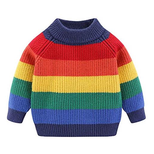 Mud Kingdom - maglione per bambini e bambine, motivo a righe arcobaleno rosa 6-7 anni