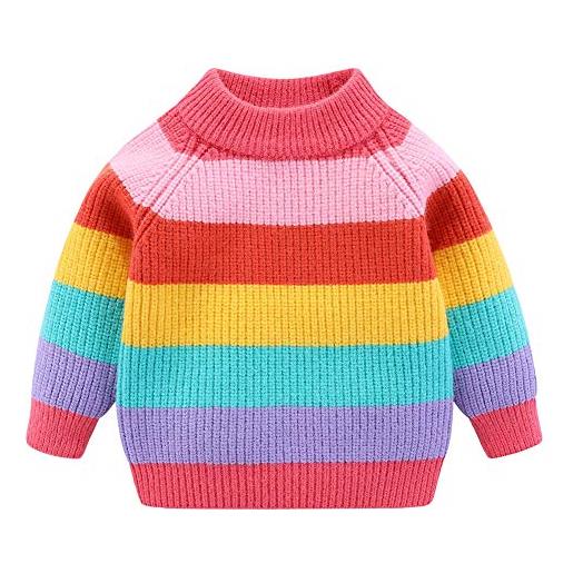 Mud Kingdom - maglione per bambini e bambine, motivo a righe arcobaleno rosa 18-24 mesi