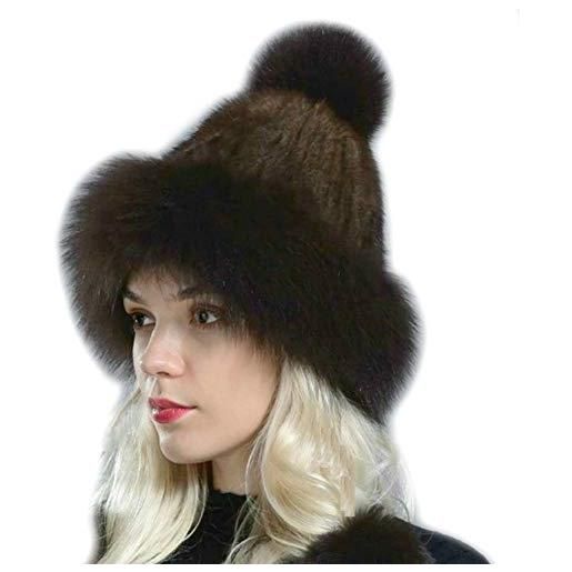Brillabenny cappello colbacco donna vera pelliccia volpe e visone fur mink fox inverno neve russia (marrone)