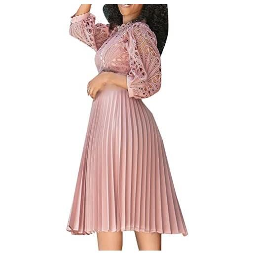 Minetom vestito da cerimonia donna elegante linea ad a taglie forti abiti da sera in pizzo tinta unita midi abito a pieghe b rose (senza cintura) 3xl