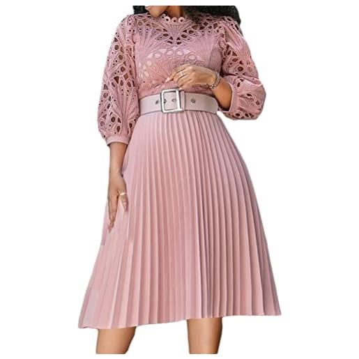Minetom vestito da cerimonia donna elegante linea ad a taglie forti abiti da sera in pizzo tinta unita midi abito a pieghe b rosa (senza cintura) xxl