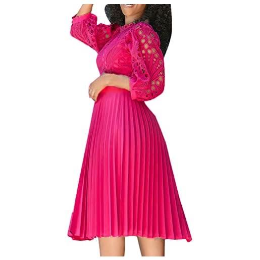 Minetom vestito da cerimonia donna elegante linea ad a taglie forti abiti da sera in pizzo tinta unita midi abito a pieghe b rose (senza cintura) 3xl