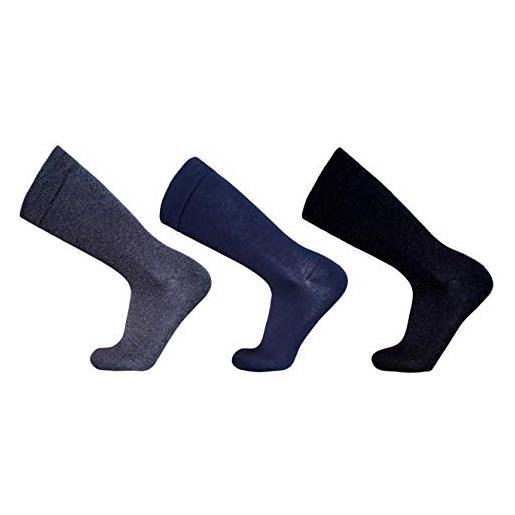 calze college 12 paia di calze corte in caldo cotone elasticizzate, confortevoli e rinforzate su punta e tallone made in italy anallergiche e antiodore (43-46, blu)
