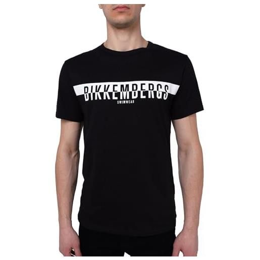 Bikkembergs t-shirt uomo maglietta manica corta girocollo stampata puro cotone articolo bkk2mts03 series half logo, black, l