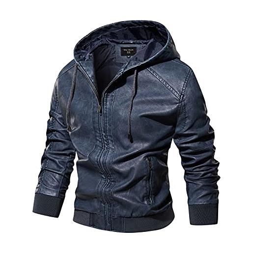 Giubbotto Pelle Uomo Biker Cerniera Vintage Invernale Giacca Militare 4  Stagioni con Colletto Impermeabile Bomber Giubbino Slim Fit Casual Classico