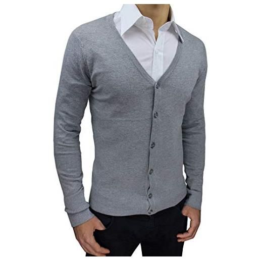 Evoga cardigan maglione uomo class aderente slim fit con bottoni (m, grigio scuro)