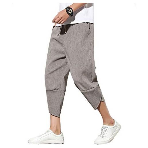 DSJJ pantaloncini uomo cotone lino casual bermuda 3/4 cargo shorts vintage baggy coulisse jogging pantaloncini (grigio chiaro, s)