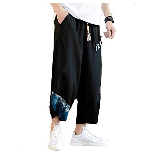DSJJ pantaloncini uomo cotone lino casual bermuda 3/4 cargo shorts vintage baggy coulisse jogging pantaloncini (grigio, l)