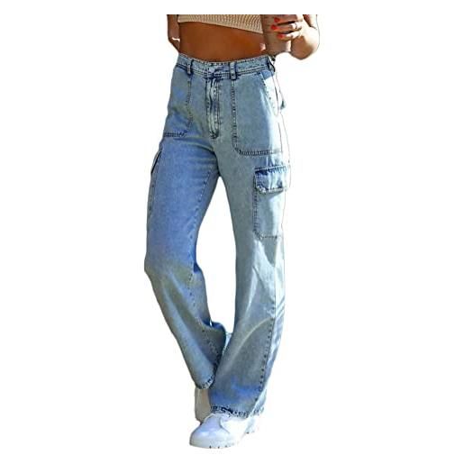 nicticsi jeans straight skinny donna vita alta pantaloni tagliuzzati strappati larghi vintage casuale slim denim pants d blu xs