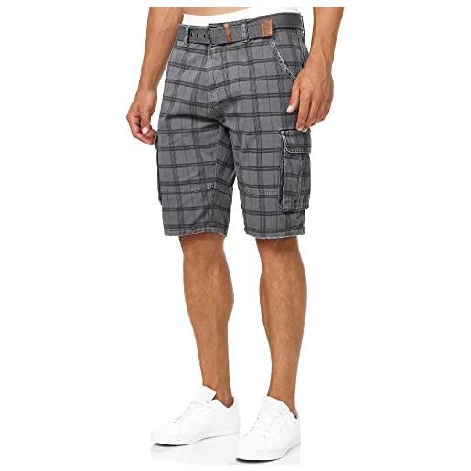 Indicode uomini monroe cargo shorts | bermuda pantaloncini cargo inclusa cintura in cotone optical check 3xl