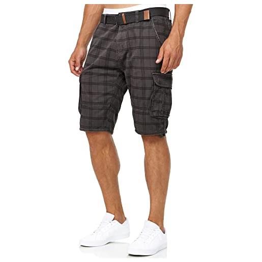 Indicode uomini monroe cargo shorts | bermuda pantaloncini cargo inclusa cintura in cotone raven check xxl