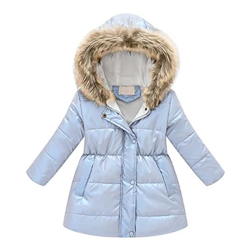 Dinnesis cappotto invernale da bambina - giacca autunnale da ragazza, calda, per attività all'aria aperta, per bambini, con cappuccio, caldo, giacca invernale con cappuccio, azzurro, 4- 5 anni