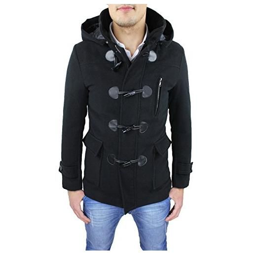 Mat Sartoriale cappotto montgomery uomo nero casual invernale giacca soprabito giaccone con bottoni alamaro (s)